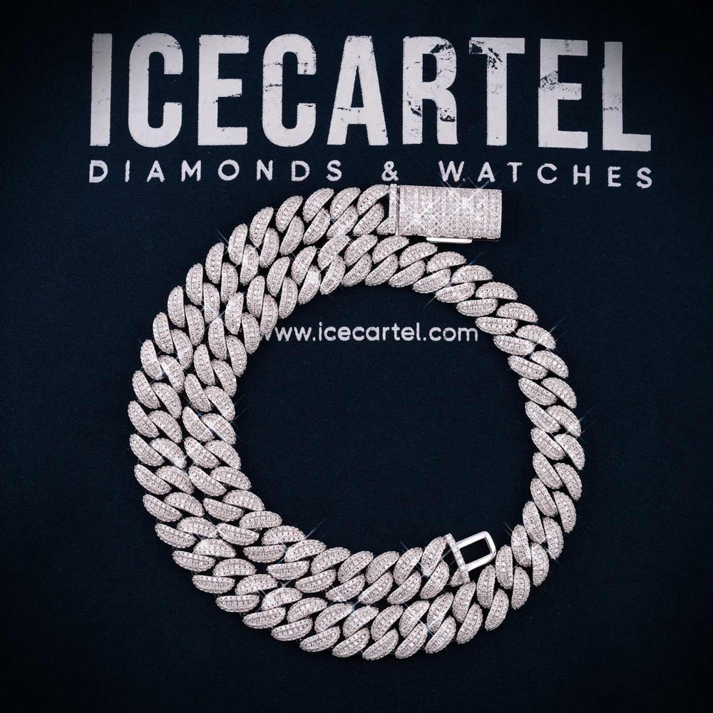 3 Row 13MM Moissanite Miami Cuban Link Chain 14K Gold icecartel