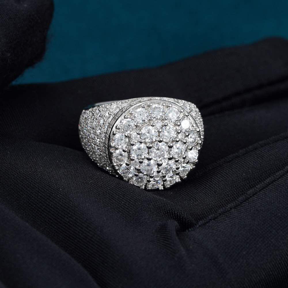 3 layer moissanite dome ring 14k hand close