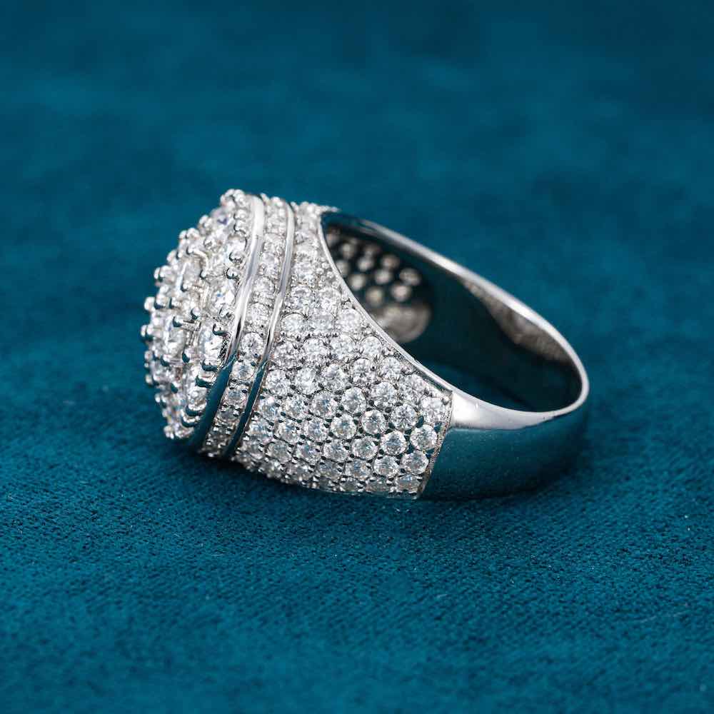 3 layer moissanite dome ring 14k side close