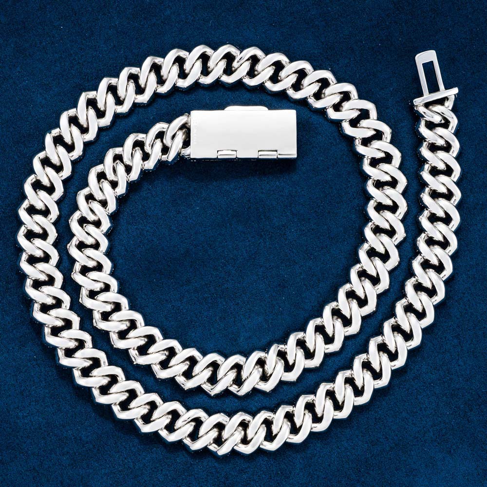 3 row 15mm moissanite cuban link chain 14k white gold custom  letters clasp solid back