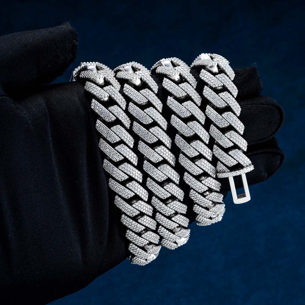 3 row 15mm moissanite cuban link chain 14k white gold custom  letters clasp solid in hand
