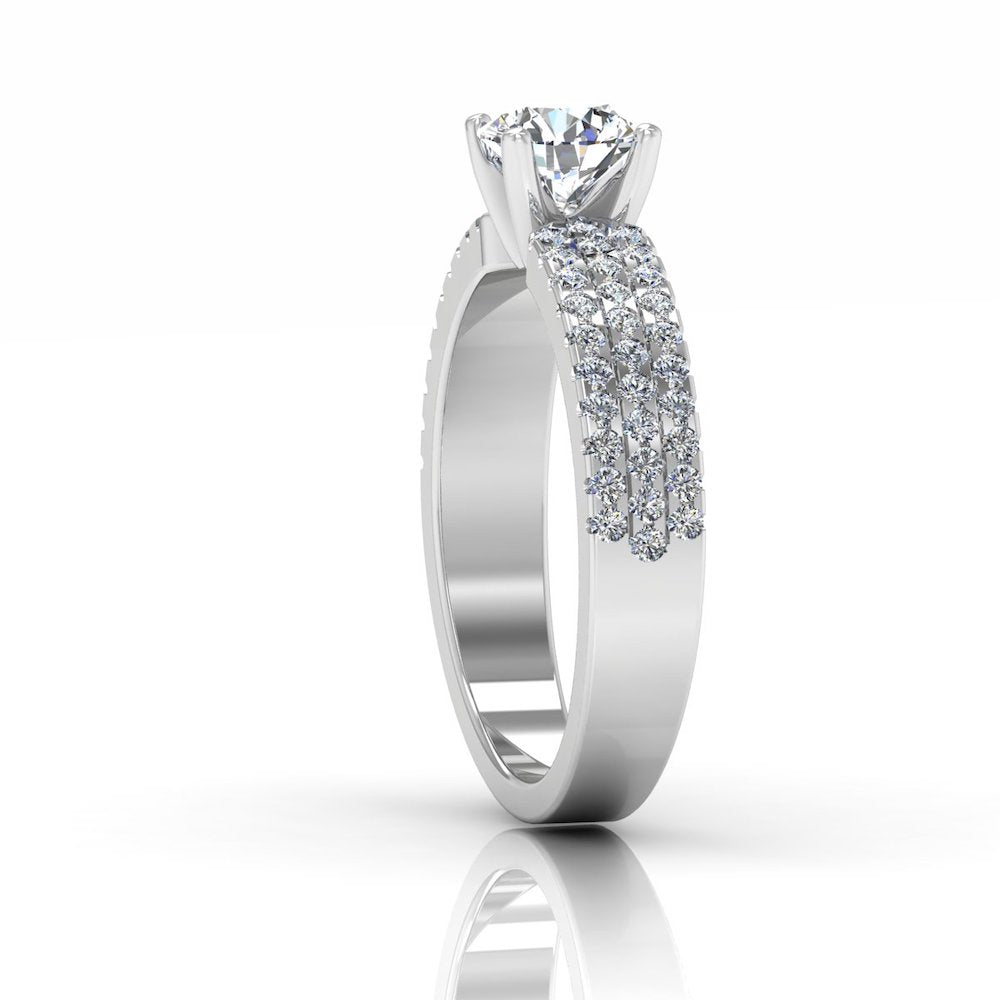 3-Row Round Cut Prong Moissanite Engagement Ring edge