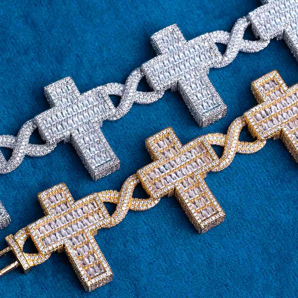 30mm moissanite cross link bracelet white gold