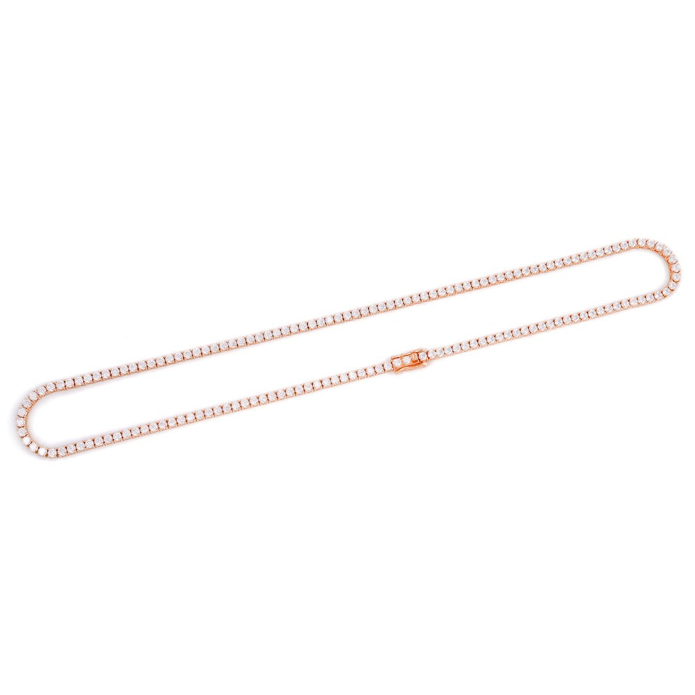 3MM Diamond Tennis Chain 14K Solid Rose Gold full