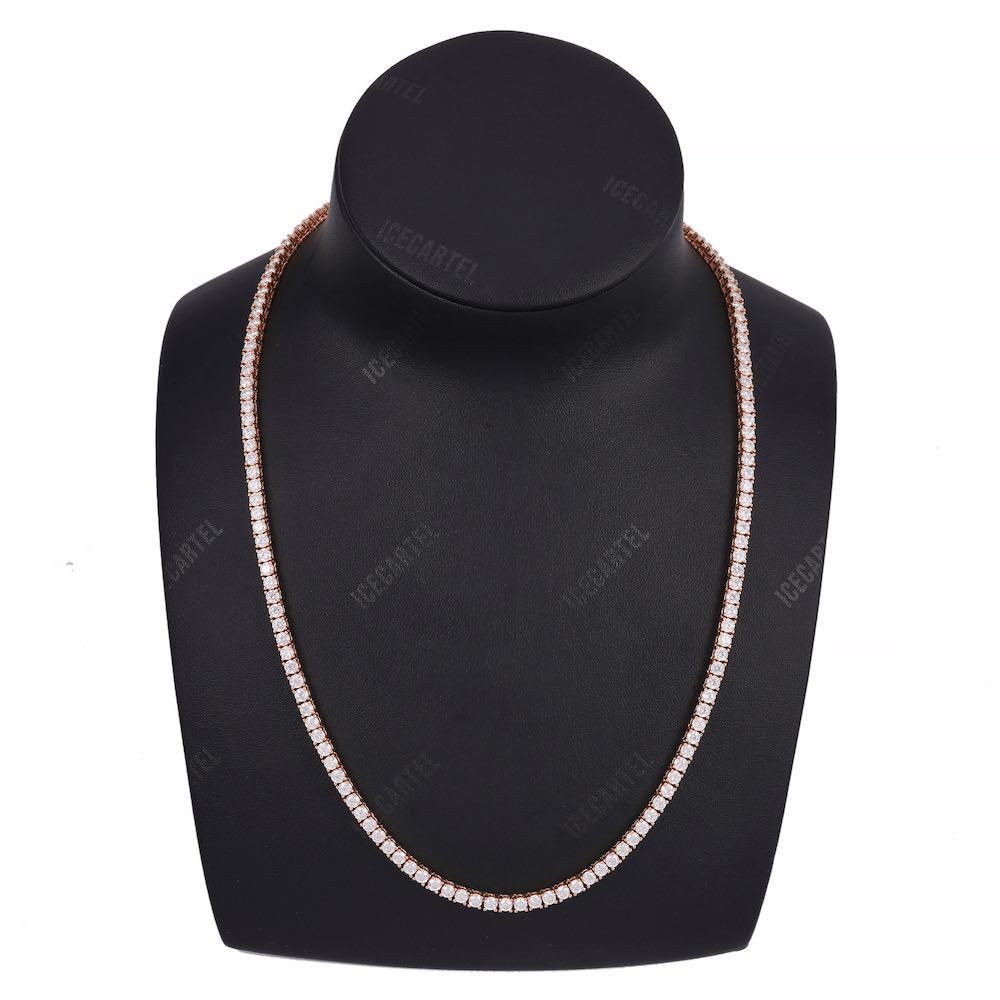 3MM Diamond Tennis Chain 14K Solid Rose Gold neck