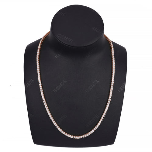 3MM Diamond Tennis Chain 14K Solid Rose Gold neck