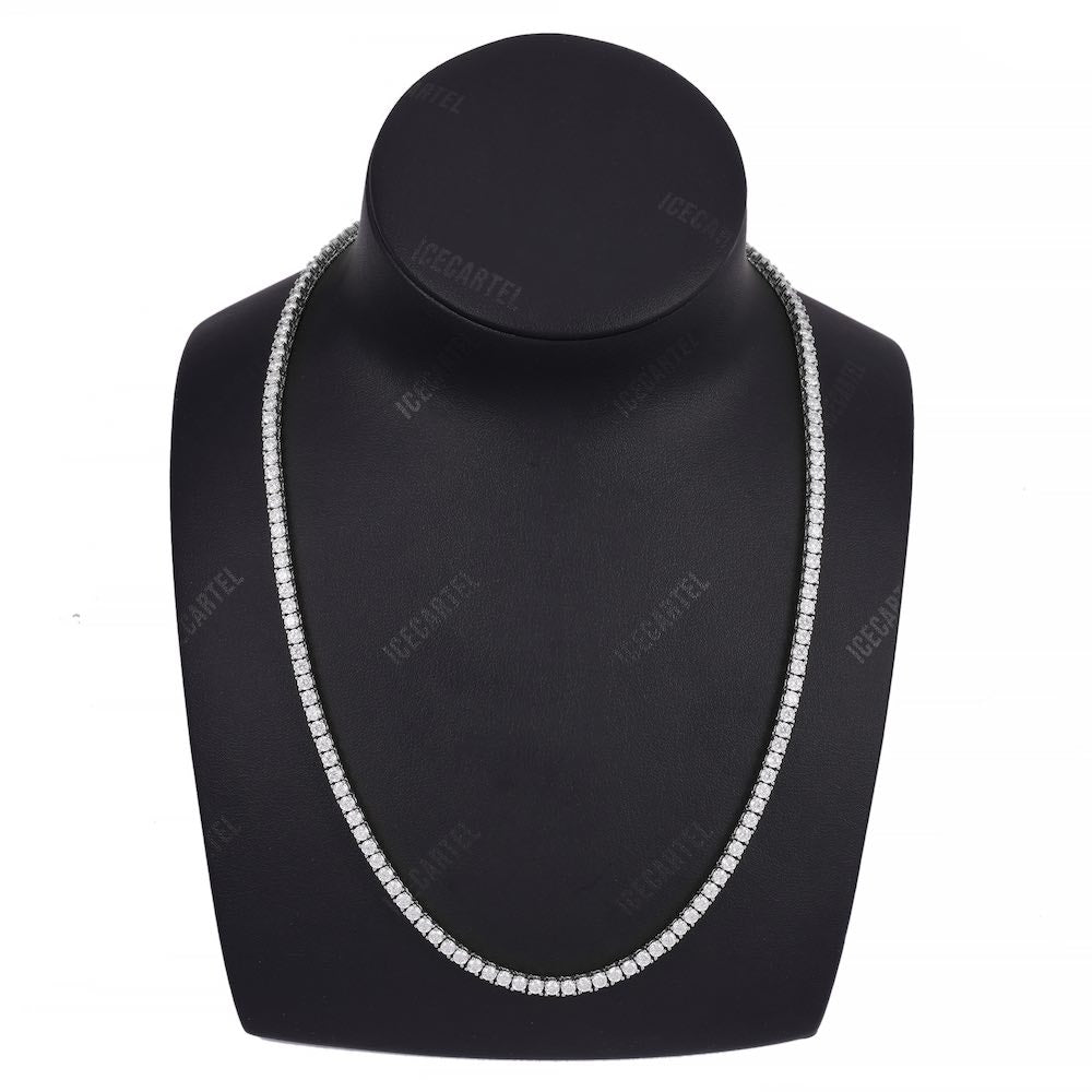 3MM Diamond Tennis Chain 14K Solid White Gold Neck