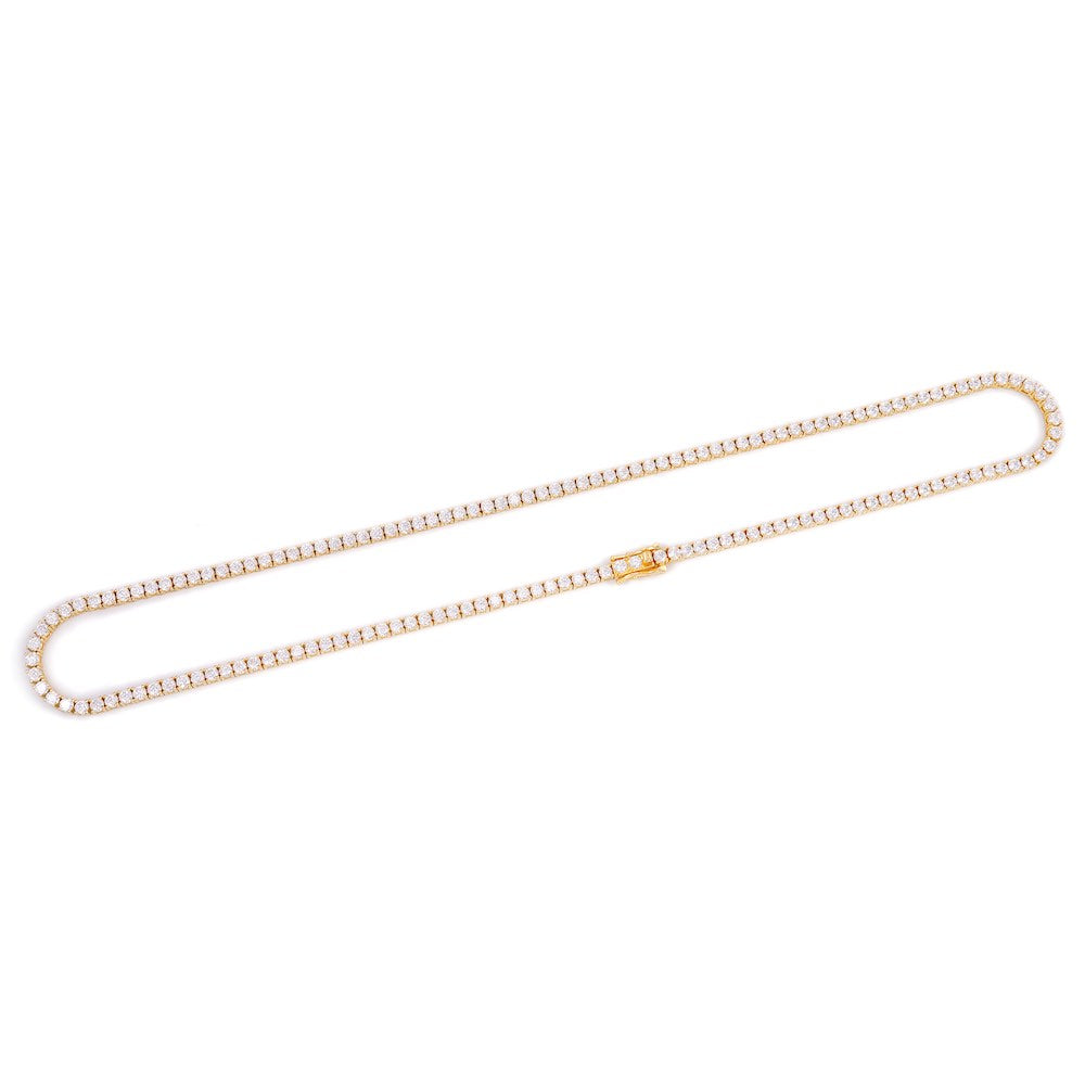 3MM Diamond Tennis Chain 14K Solid Yellow Gold Full