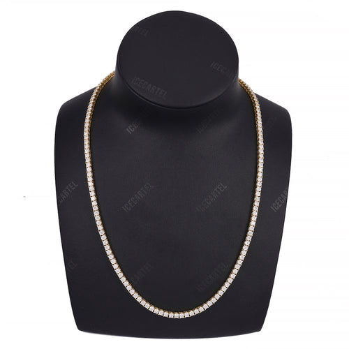 3MM Diamond Tennis Chain 14K Solid Yellow Gold Neck