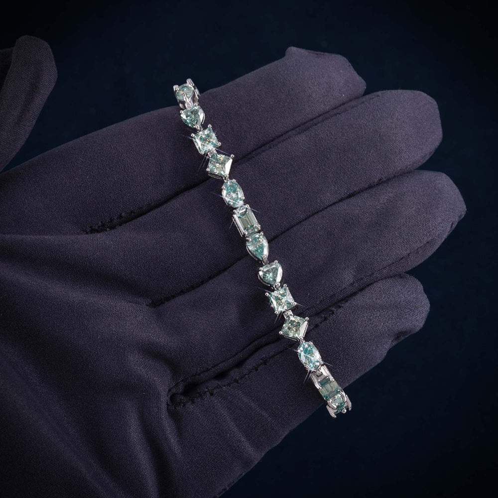 4MM Multi Shape Moissanite Tennis Bracelet 14K Gold icecartel green hand