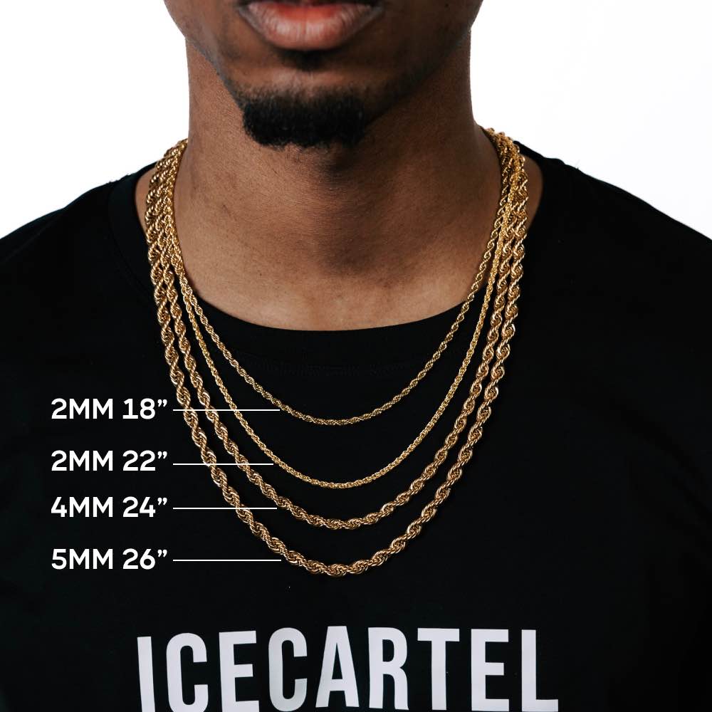 4mm gold rope chain size chart