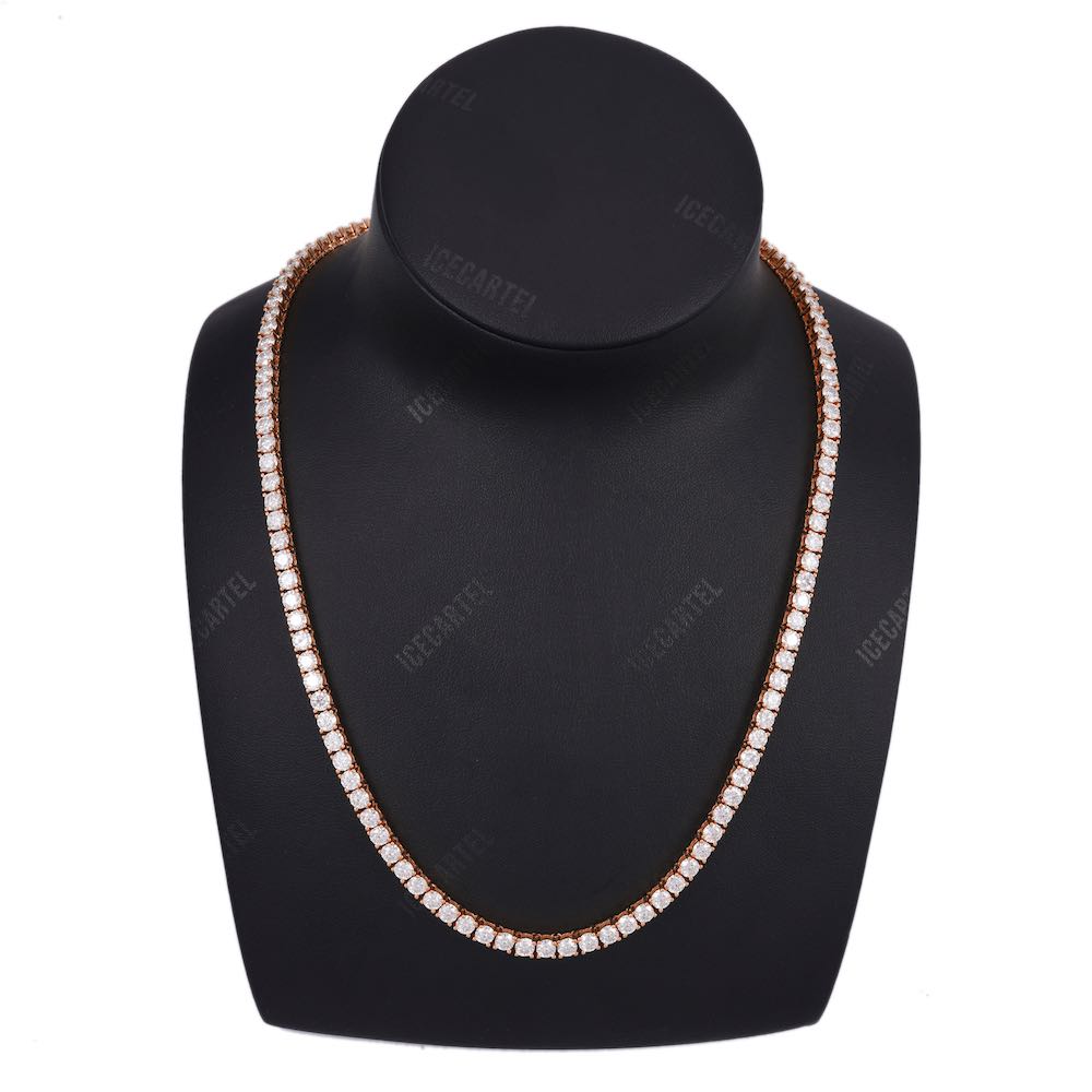 4MM Diamond Tennis Chain 14K Solid Rose Gold neck