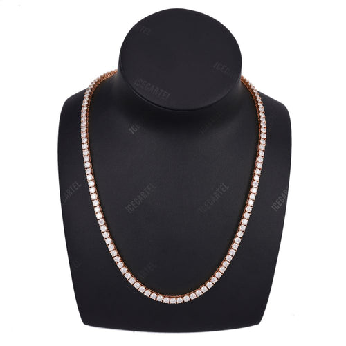 4MM Diamond Tennis Chain 14K Solid Rose Gold neck