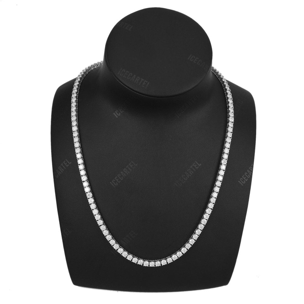 4MM Diamond Tennis Chain 14K Solid White Gold neck
