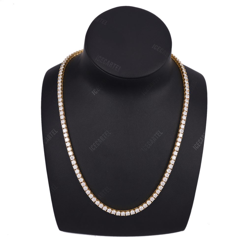 4MM Diamond Tennis Chain 14K Solid Yellow Gold neck