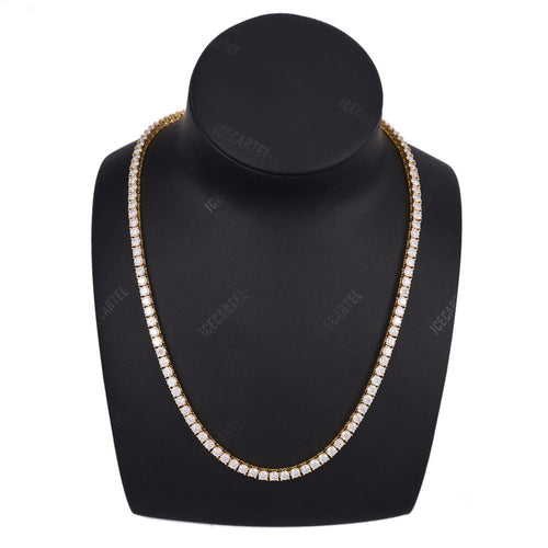 4MM Diamond Tennis Chain 14K Solid Yellow Gold neck