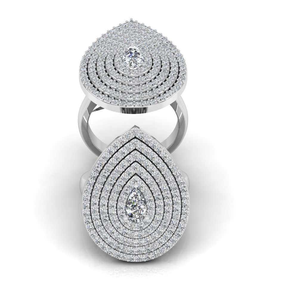 5-Row Pear Cluster Moissanite Engagement Ring set