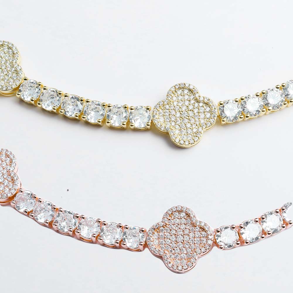 5mm leaf clover moissanite bracelet yellow gold rose gold