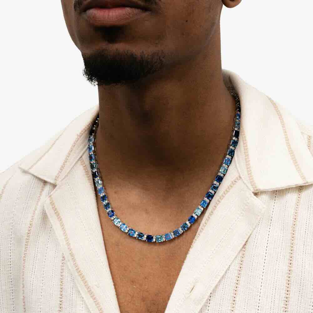 5mm asscher cut blue moissanite tennis chain model