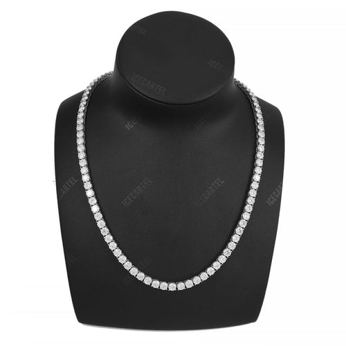 5MM Diamond Tennis Chain 14K Solid White Gold neck