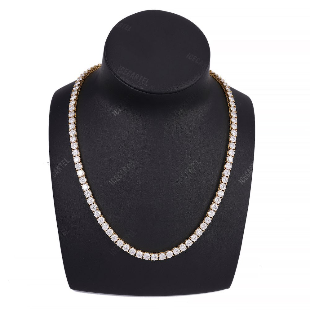 5MM Diamond Tennis Chain 14K Solid Yellow Gold neck