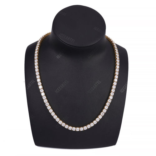 5MM Diamond Tennis Chain 14K Solid Yellow Gold neck