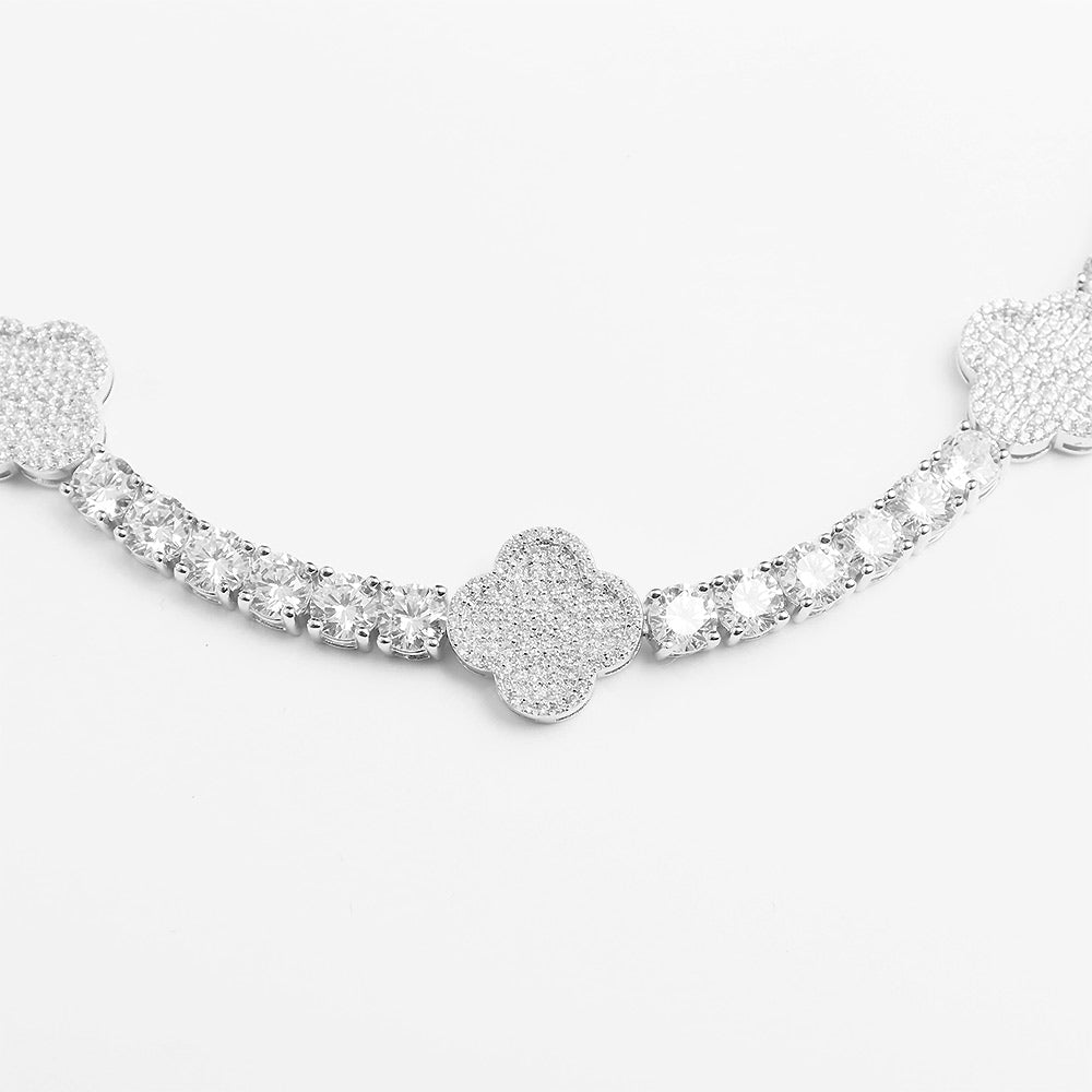 5mm leaf clover moissanite bracelet white gold