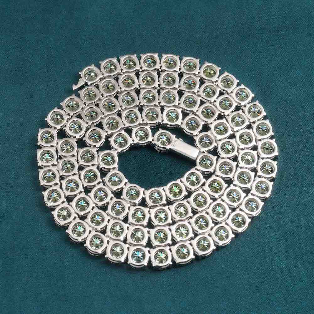 6mm blue moissanite tennis chain 14k gold 925 silver back