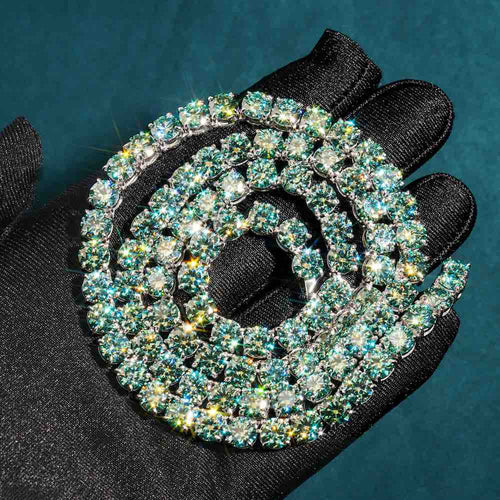 6mm blue moissanite tennis chain 14k gold 925 silver hand
