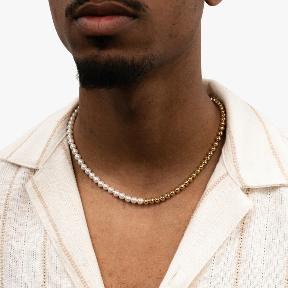 6mm half yellow gold pearl necklace model
