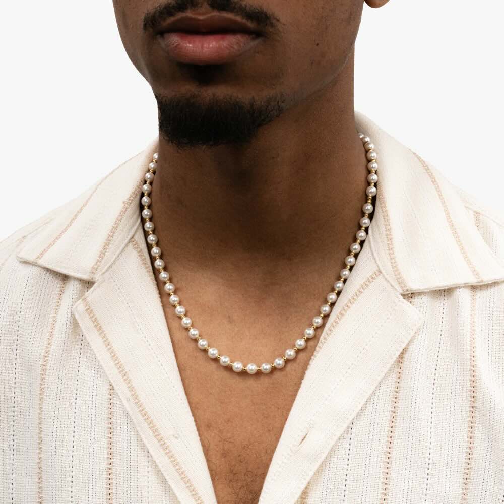 6mm semi yellow gold pearl necklace model