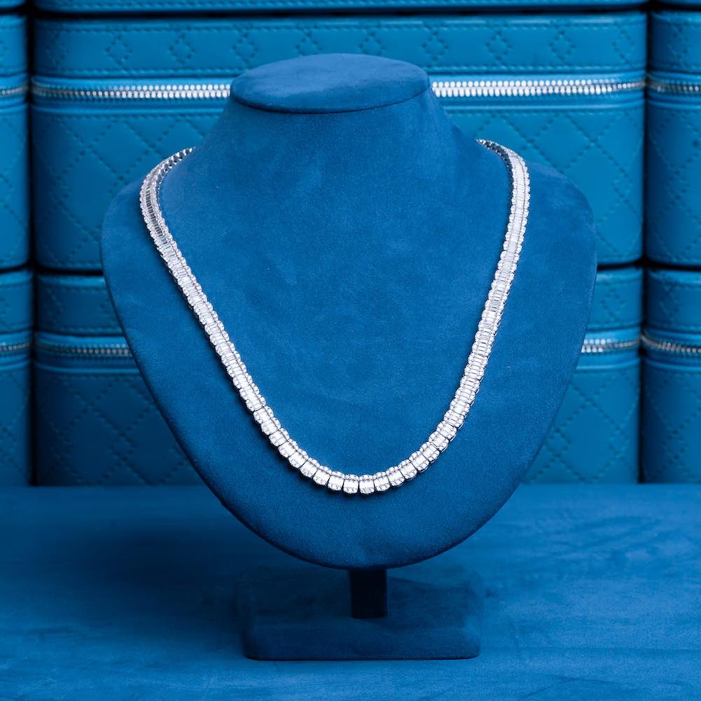 7mm moissanite baguette tennis chain 14k gold neck