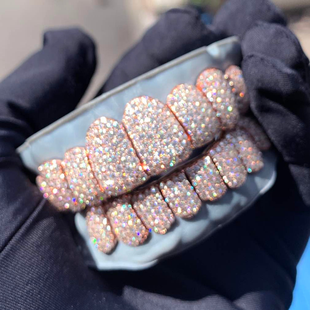 Rose Gold Perm Cut Custom Diamond Grillz shining