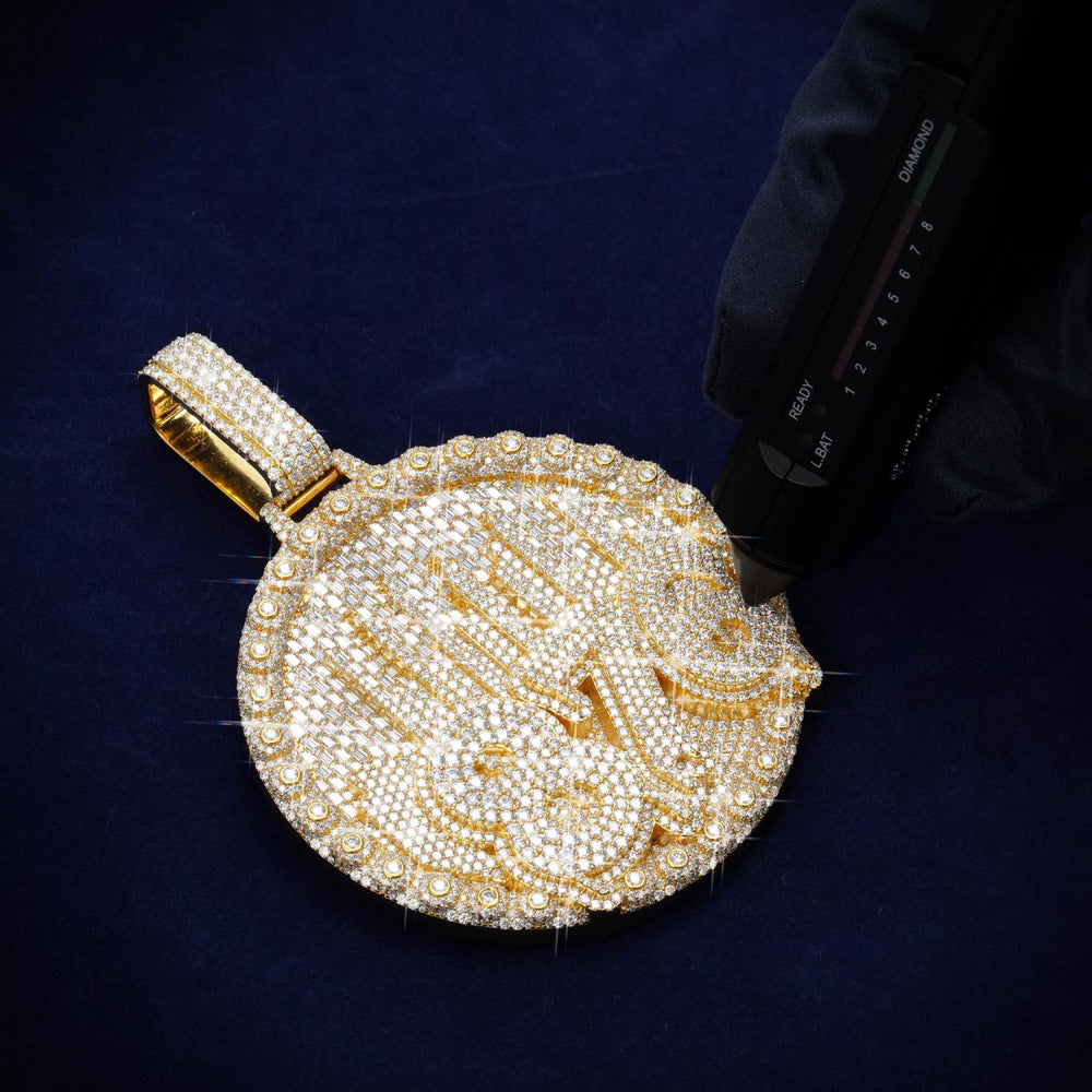 876 Custom Moissanite Circle Pendant 14K Gold icecartel test