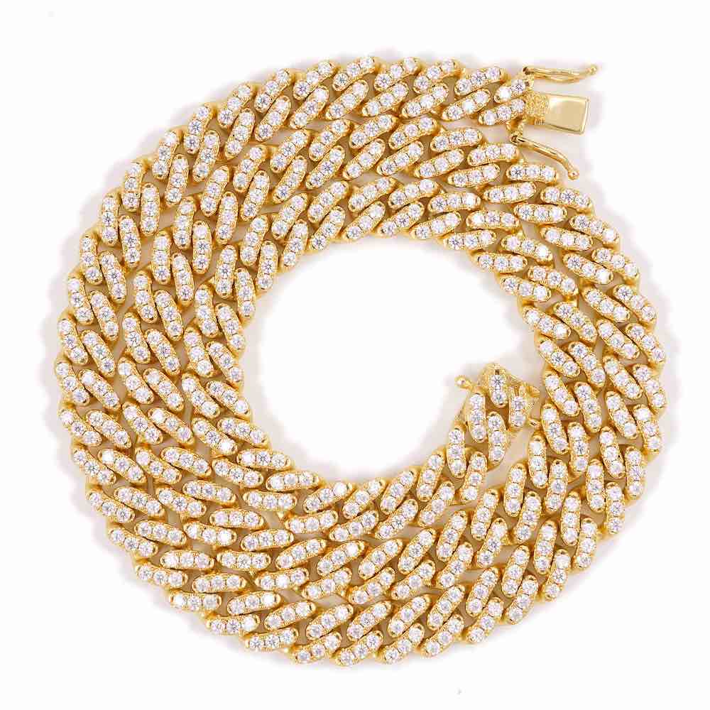 8MM Diamond Cuban Link Chain 14K Solid Yellow Gold Full
