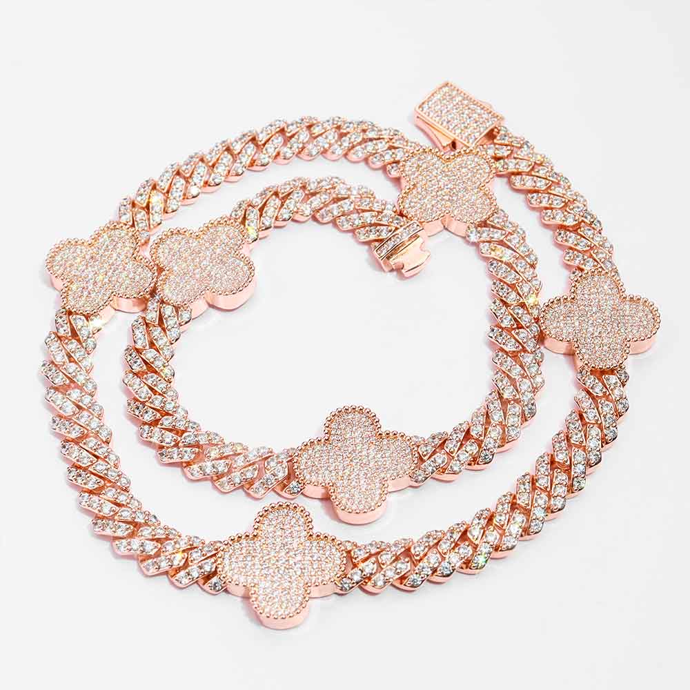 8mm four leaf cuban link chain rose gold 2