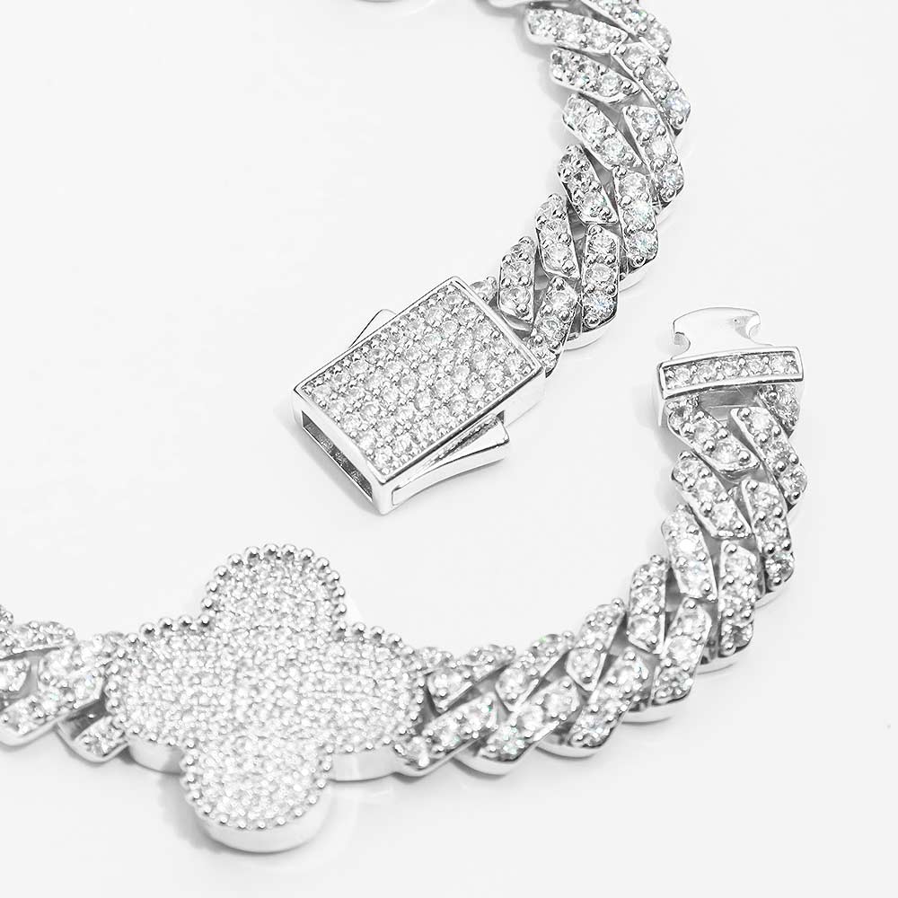 8mm four leaf cuban link chain white gold 2