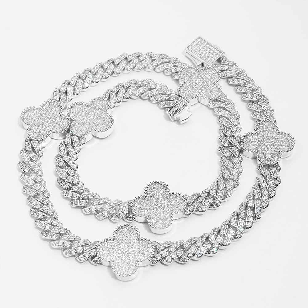 8mm four leaf cuban link chain white gold