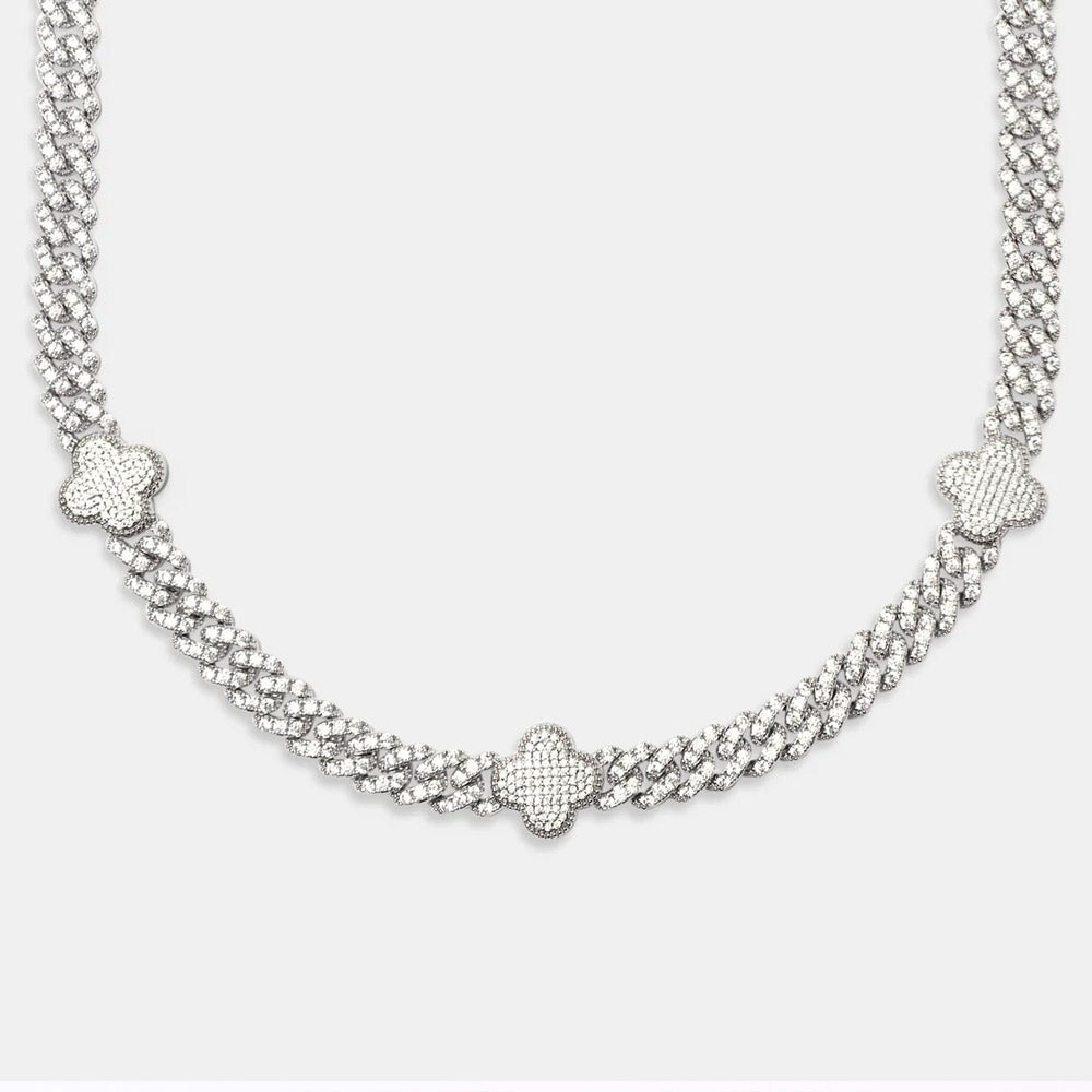 8mm four leaf moissanite cuban link chain white gold