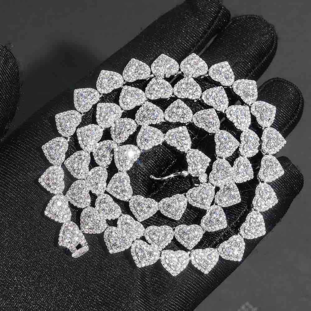 8mm iced out heart cluster chain 14k gold hand