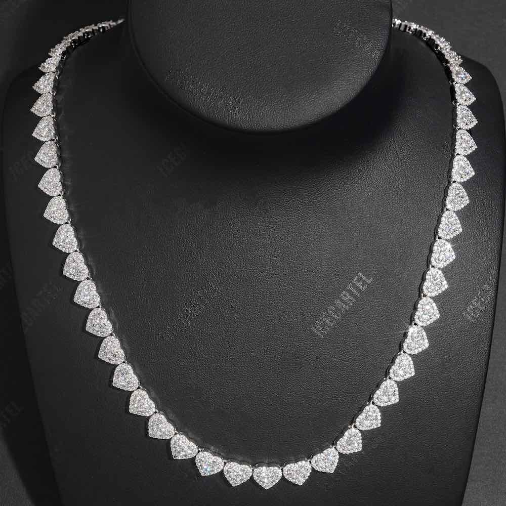 8mm iced out heart cluster chain 14k gold neck