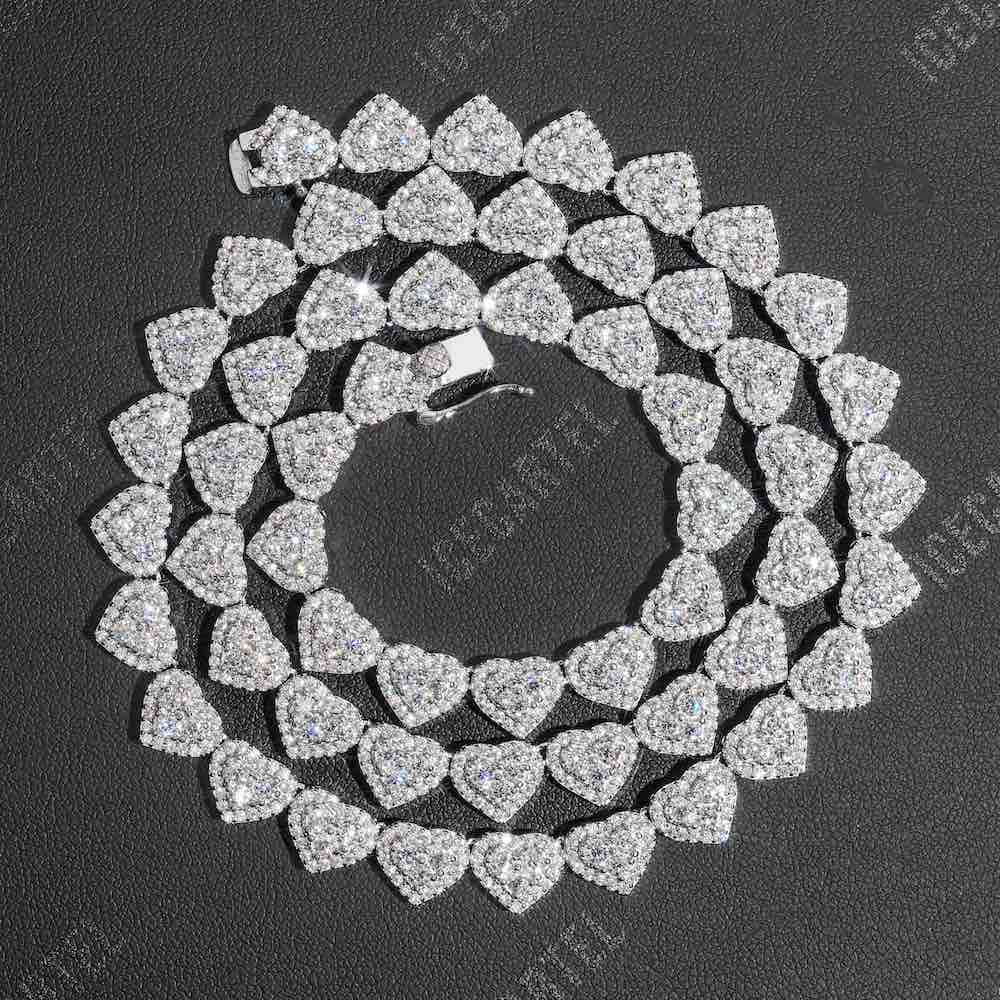 8mm iced out heart cluster chain 14k gold