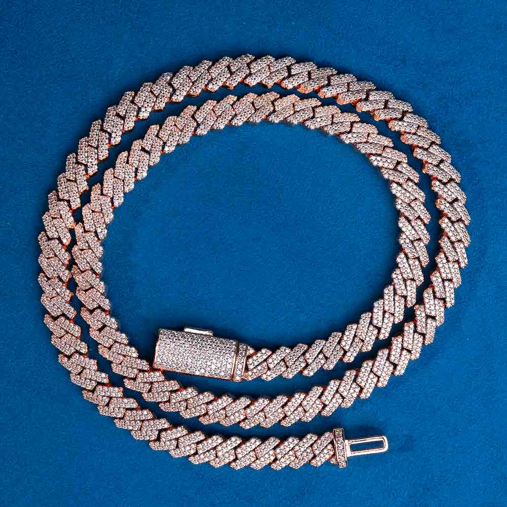 925 Silver mens vvs moissanite 8mm cuban link chain rose gold 5