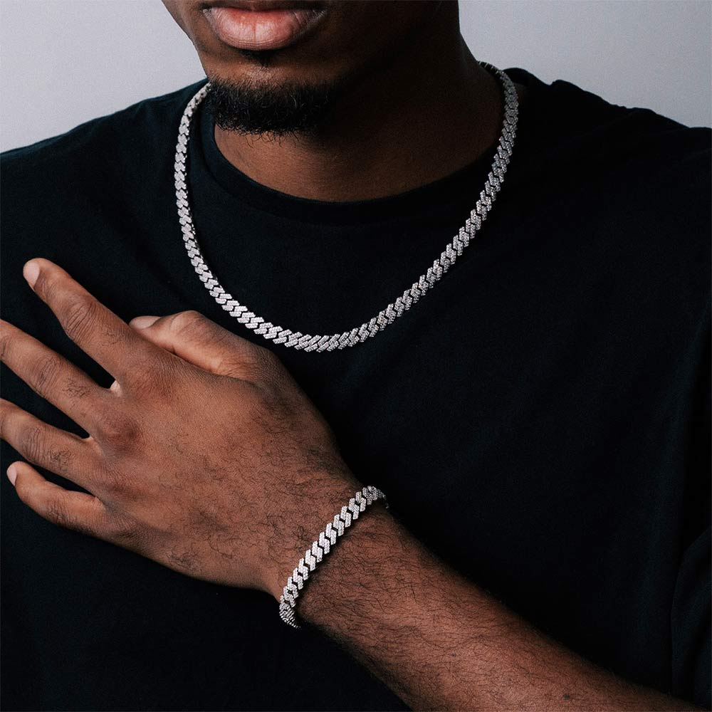 925 silver mens 8mm moissanite cuban link bracelet chain bundle model