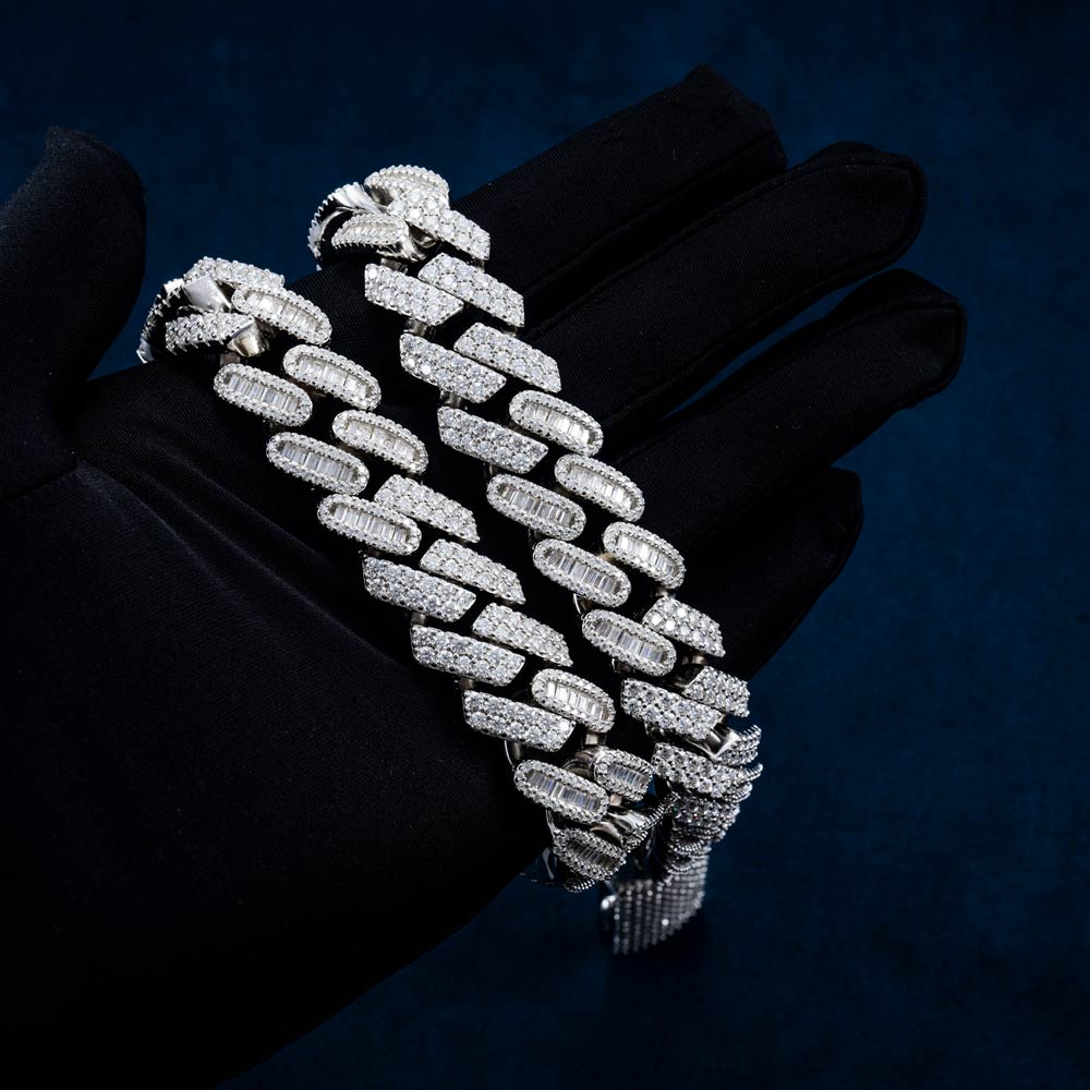 925 silver mens mixed cut moissanite cuban link chain necklace 14k white gold in hand