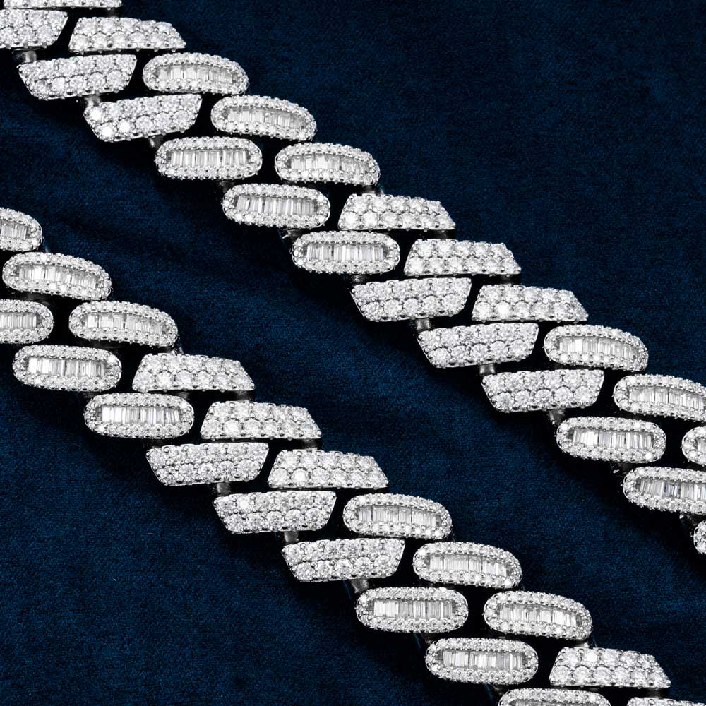 925 silver mens mixed cut moissanite cuban link chain necklace 14k white gold link