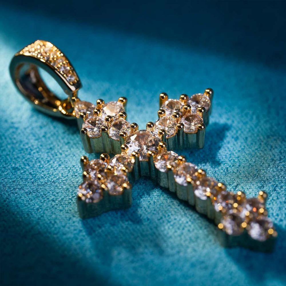 925 silver vvs moissanite budded cross pendant 14k yellow gold icecartel