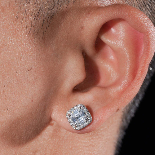 9MM VVS Halo Stud Earrings 14K Gold model1 icecartel1