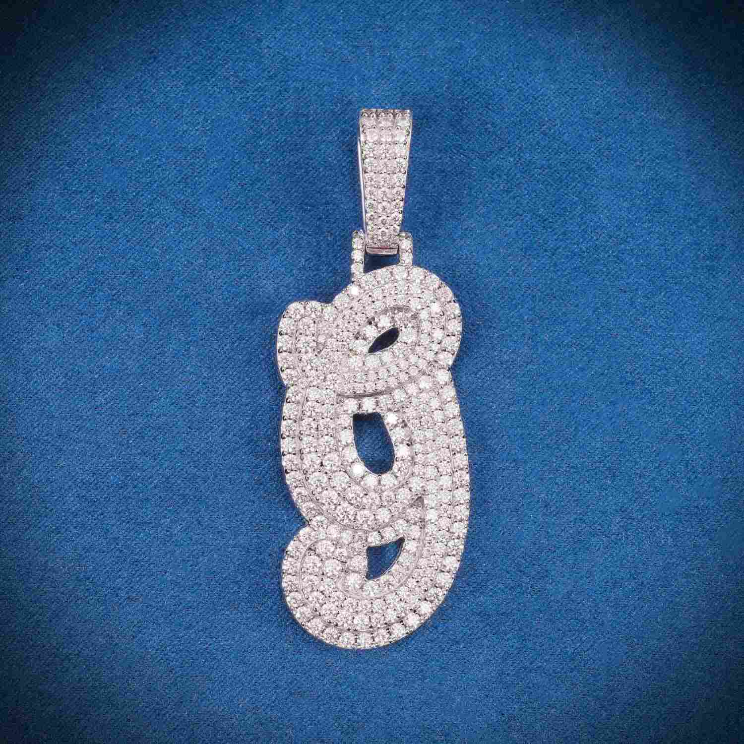 "9" Custom Moissanite Pendant 14K Gold 1
