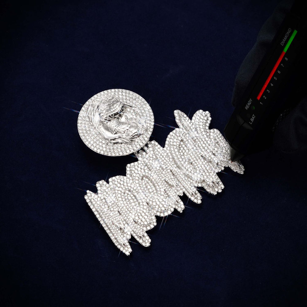 BIG MOOMGNG Custom Moissanite Name Pendant 14K Gold icecartel test